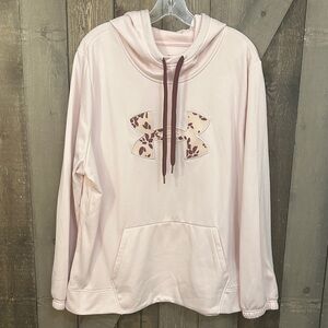 Under Armour 1X Pale Pink Silicone Floral Logo Pullover Hoodie Sweatshirt